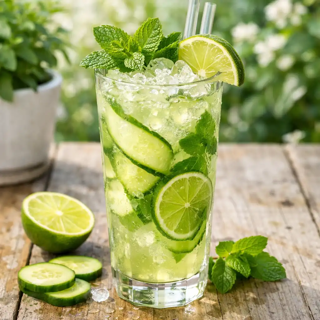 Bezalkoholowy Garden Cooler z ogórkiem, miętą i limonką